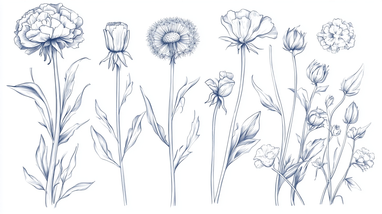 手绘花卉线稿集合