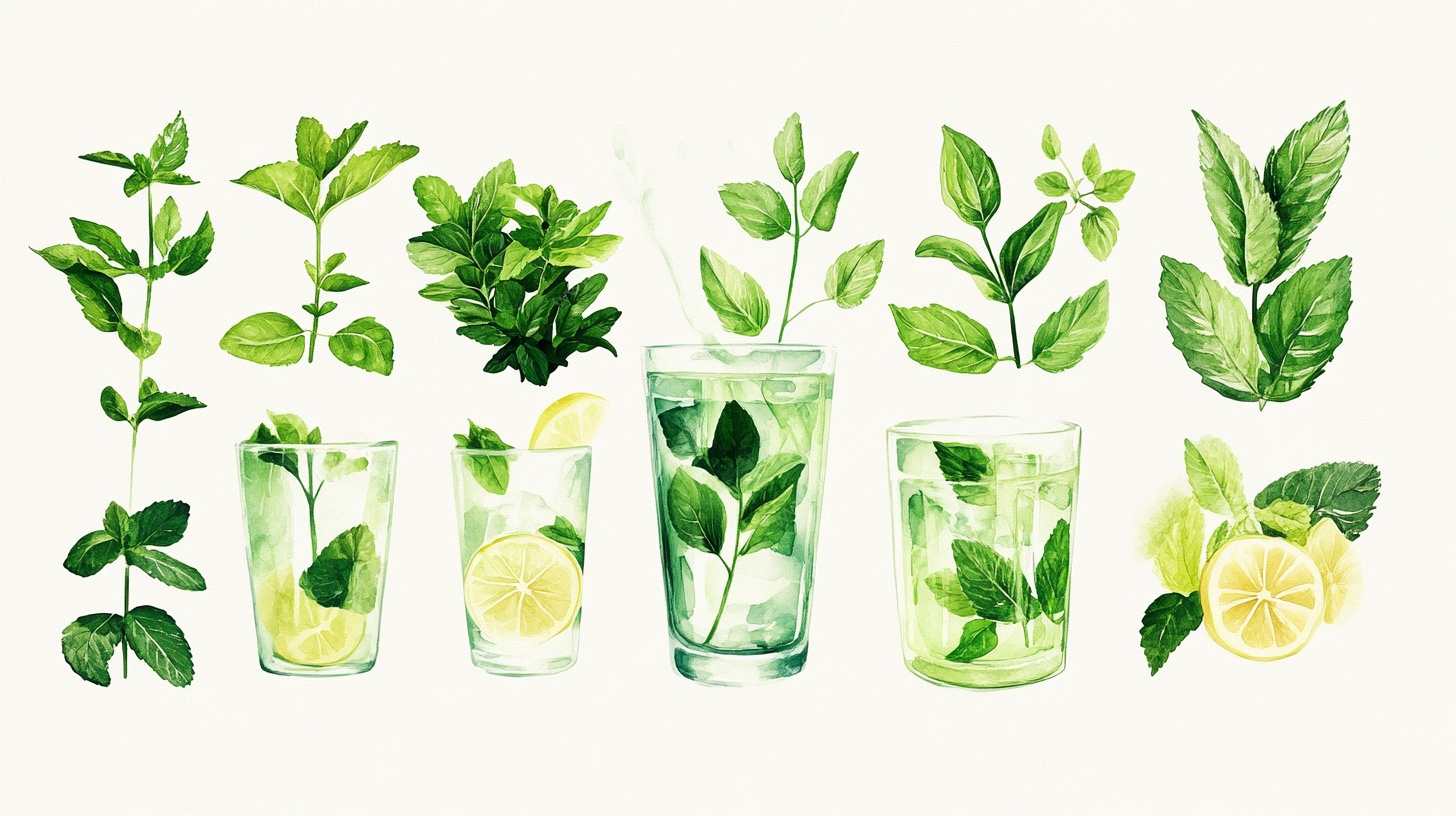 清新薄荷柠檬饮品插画