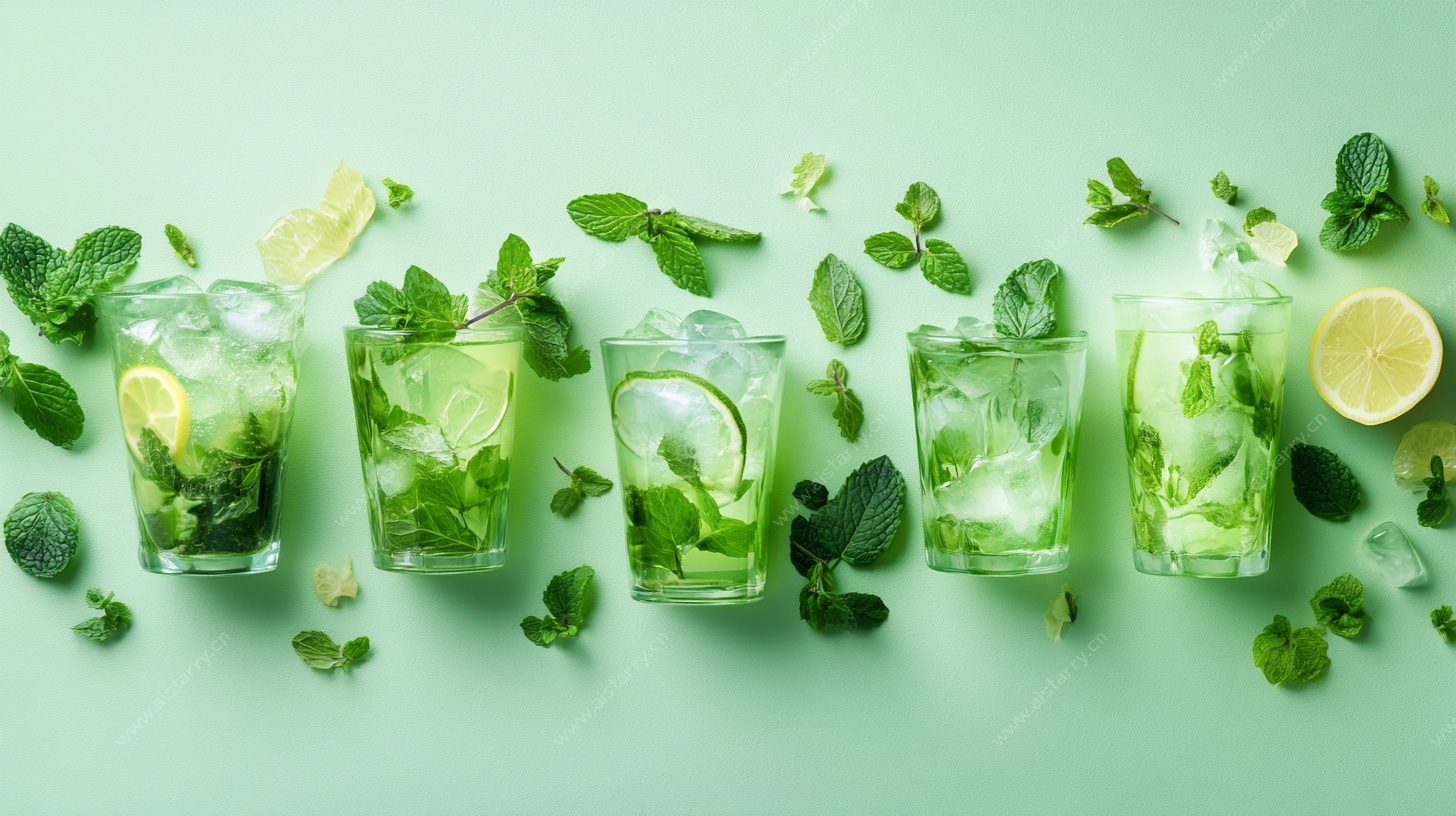 清新薄荷青柠冰饮摆拍