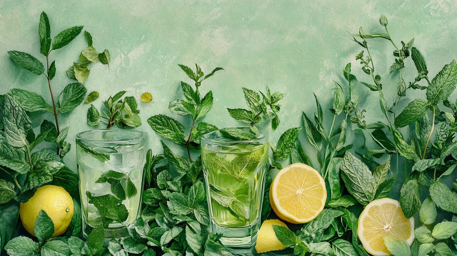 清新薄荷柠檬饮品静物图
