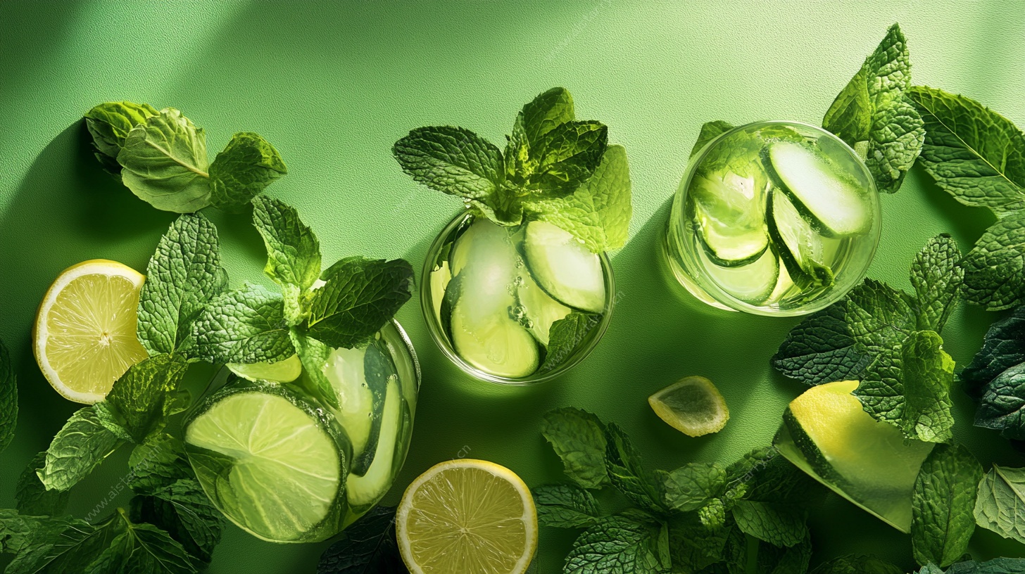 清新青柠薄荷饮品特写