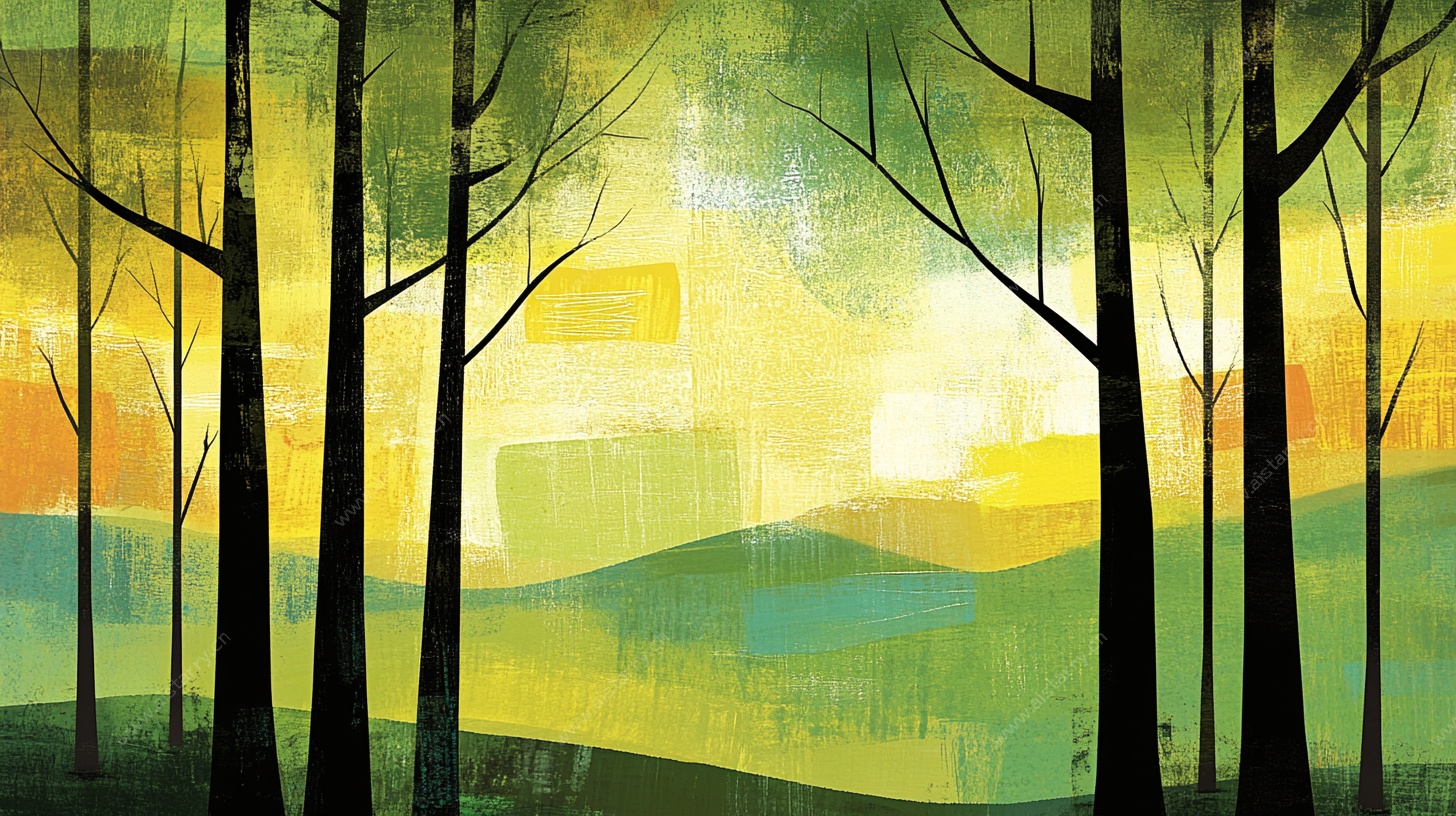 黄昏树林抽象画