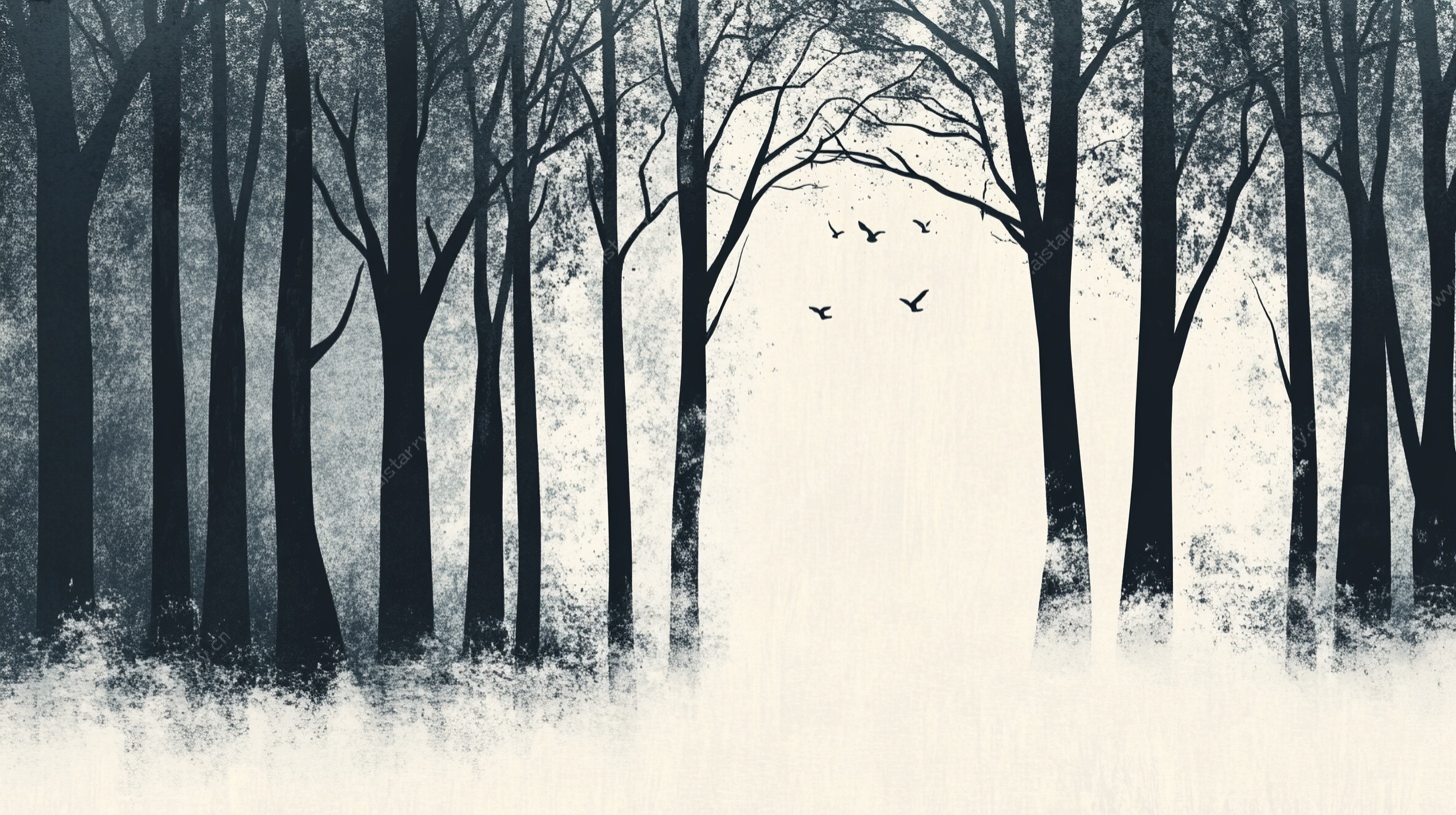 水墨风静谧森林图景