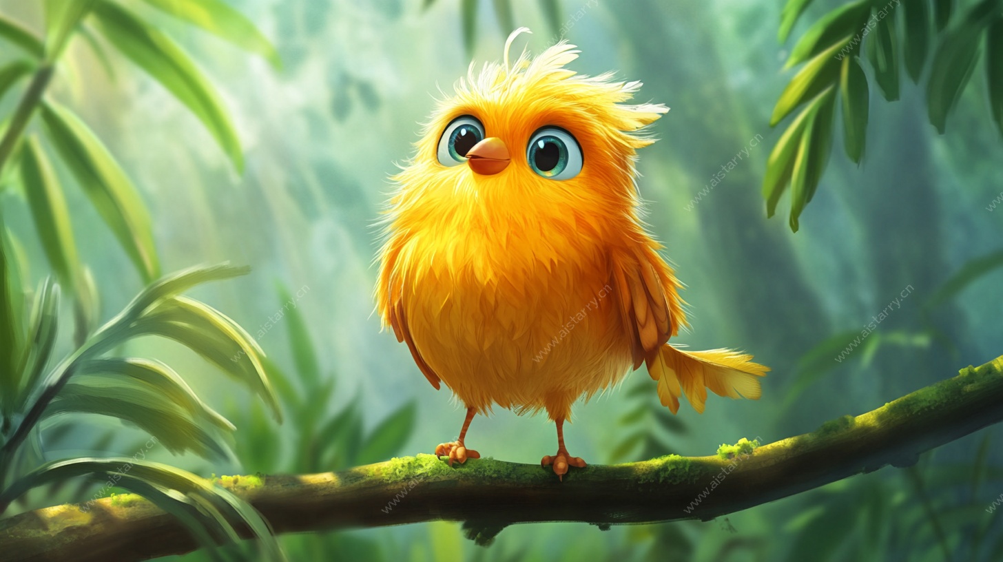 萌趣小黄鸟栖于绿枝间