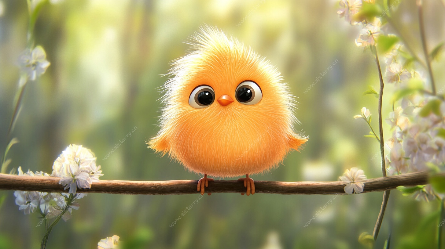 可爱小黄鸡栖息花枝间