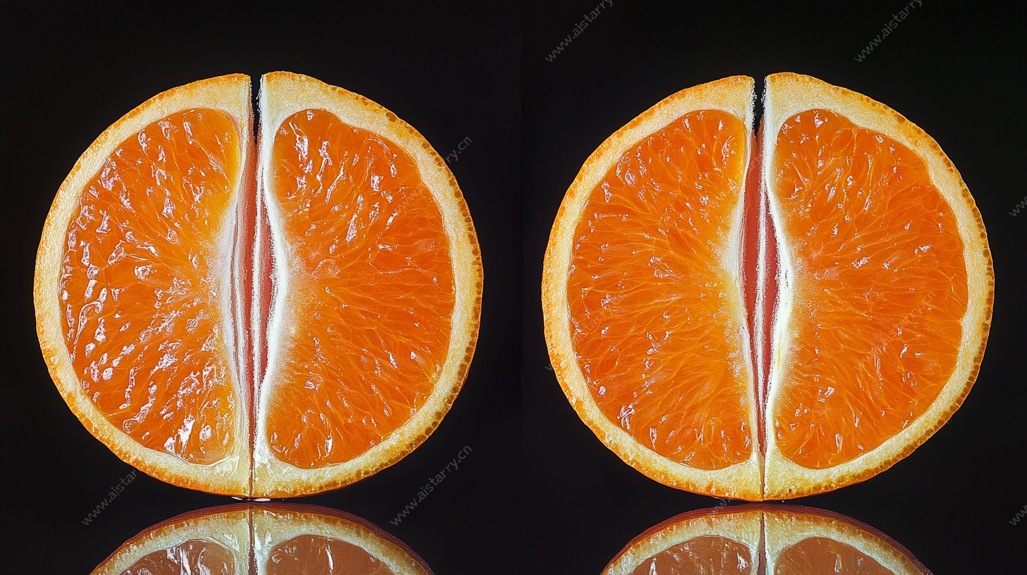 切开的新鲜橙子特写