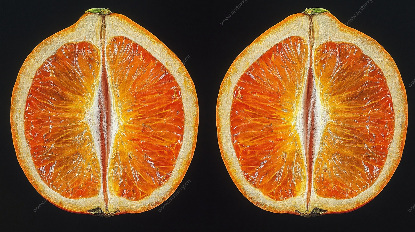 切开的新鲜橙子特写
