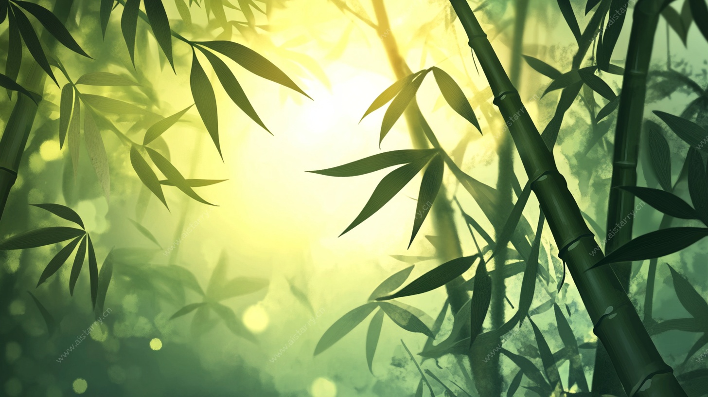 阳光照耀下的翠绿竹林