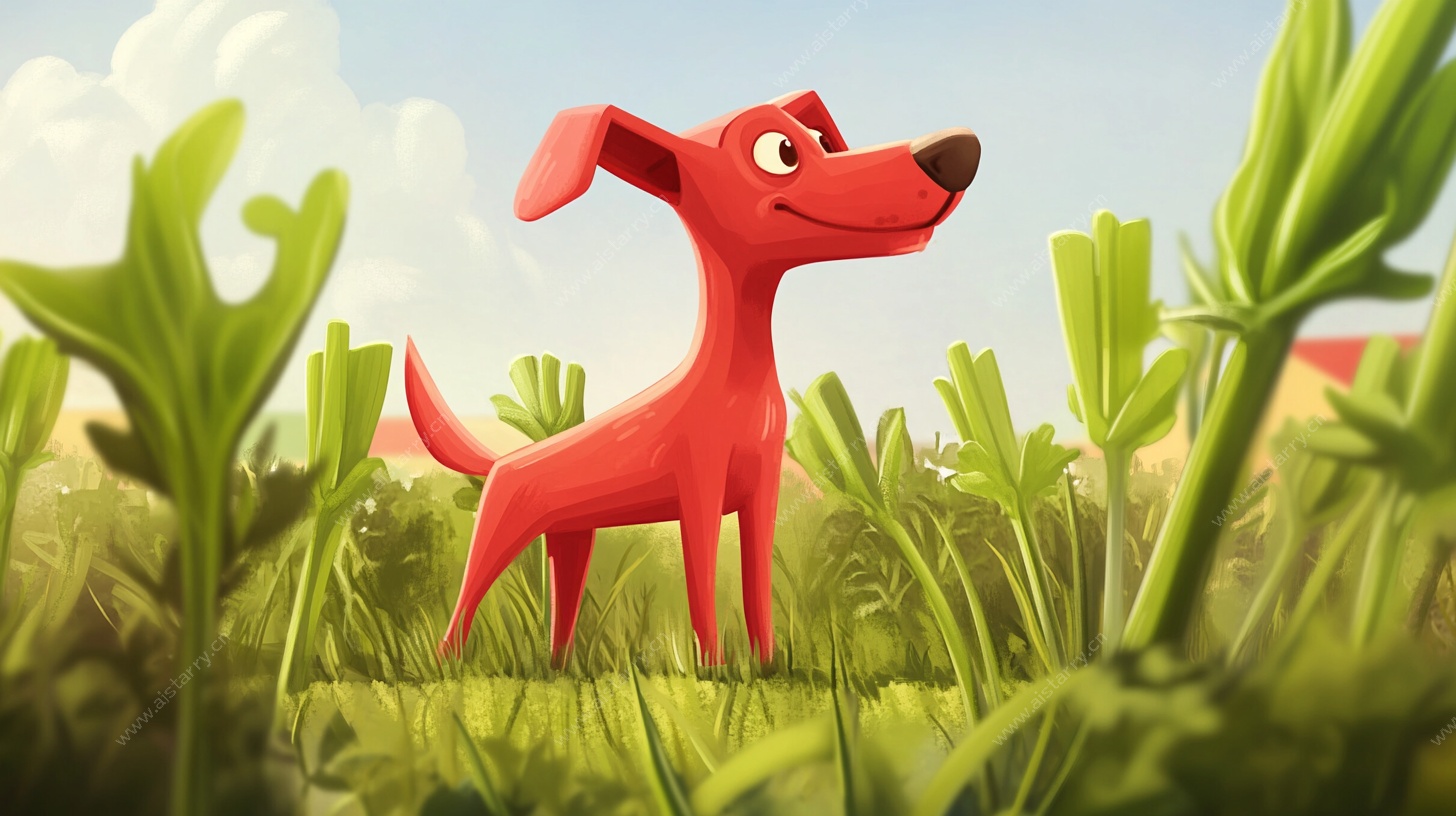 红小狗在绿野中欢悦