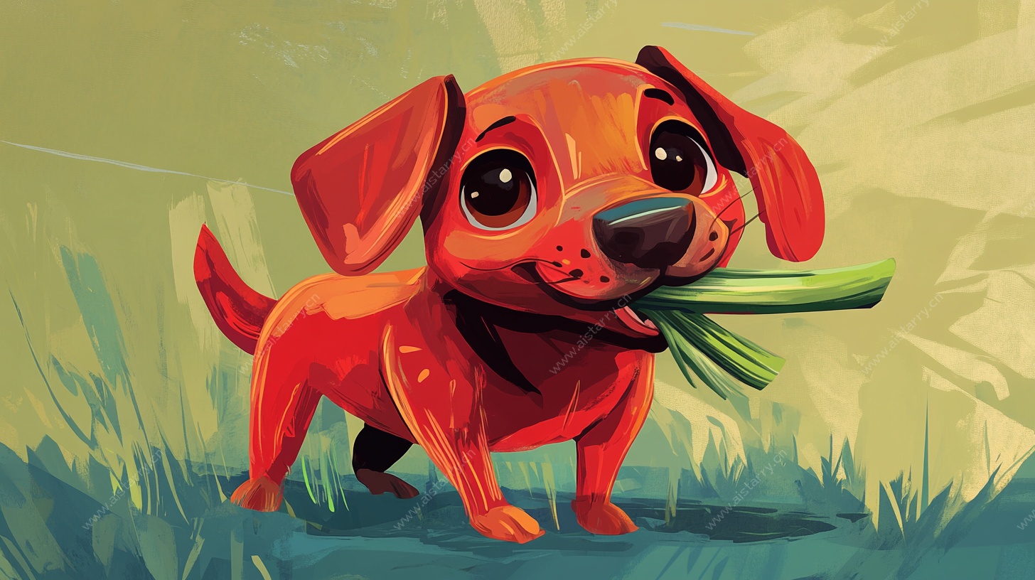 叼着草的可爱红小狗