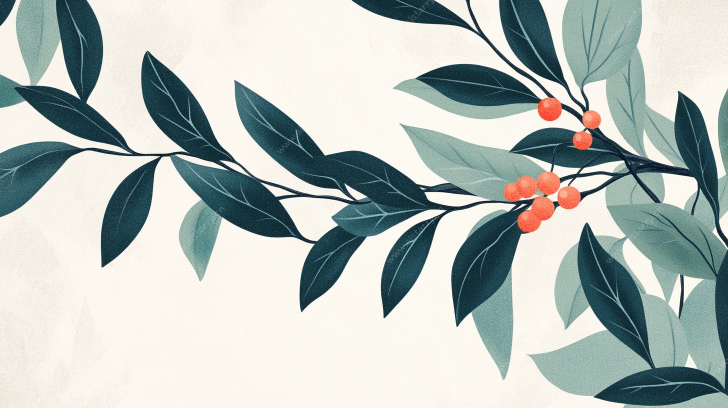 绿叶红果植物插画