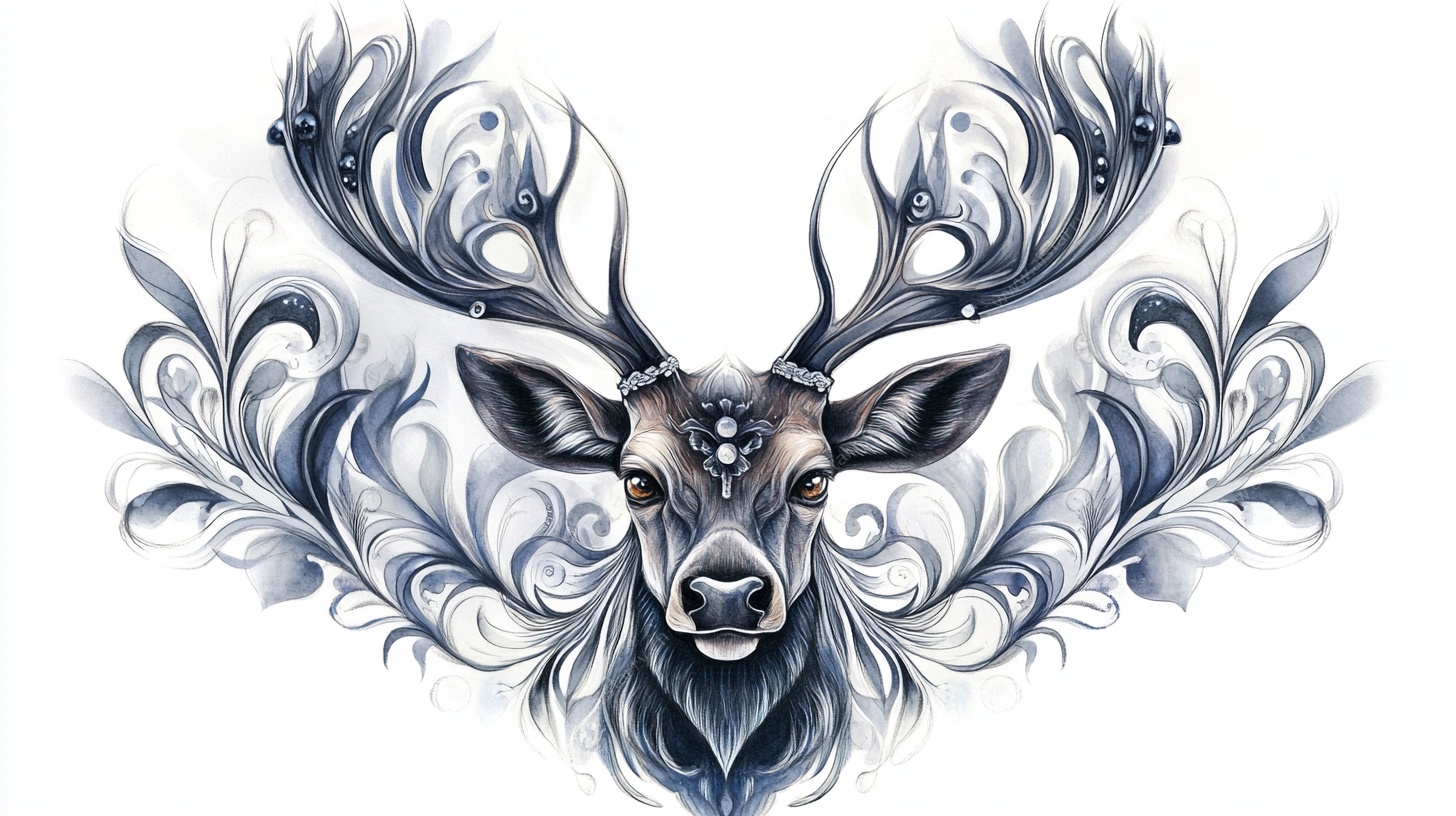 蓝调梦幻鹿头装饰插画