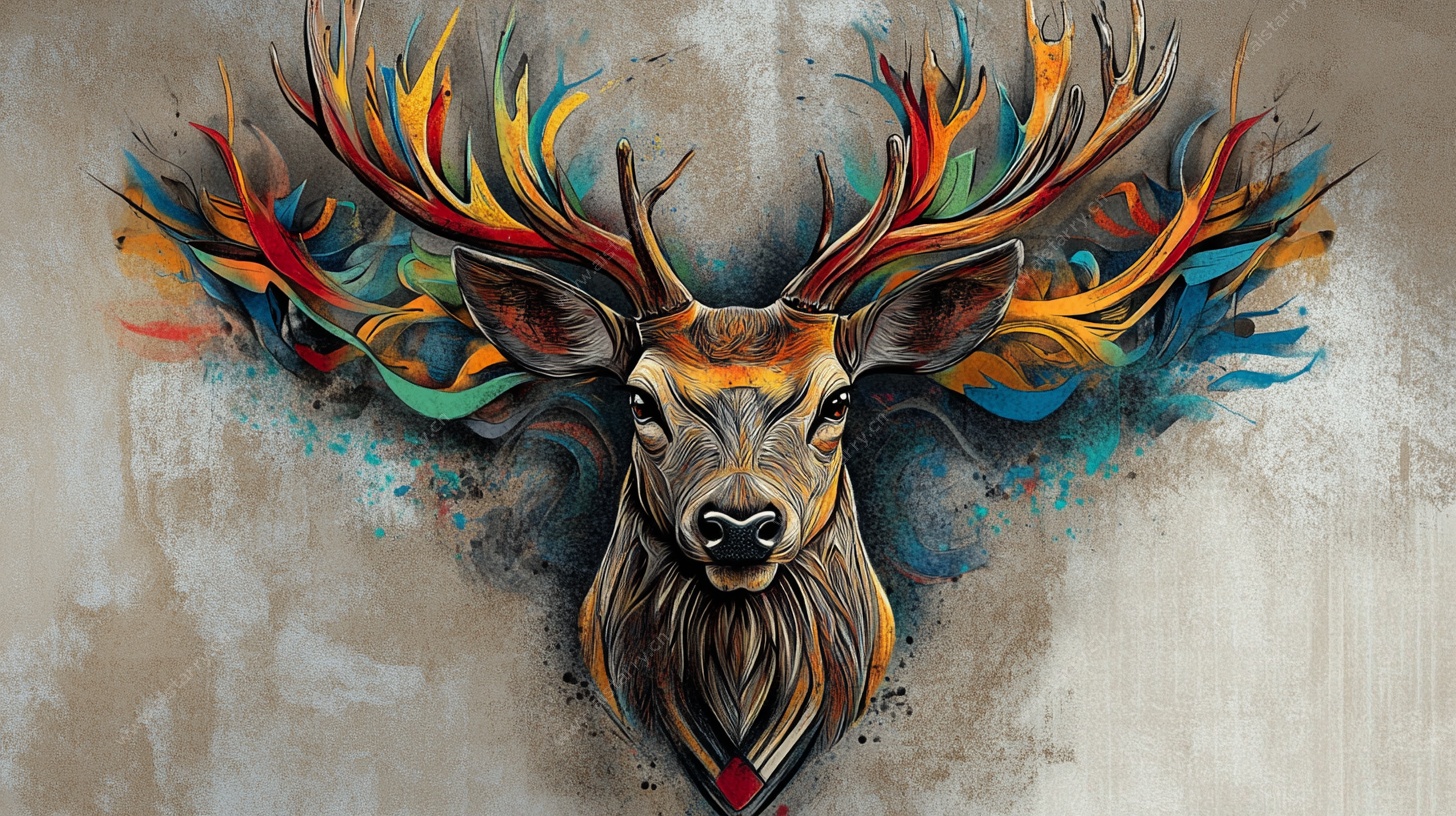 彩色梦幻鹿角的雄鹿图像