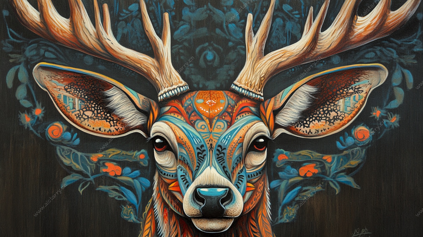 鹿头的奇幻图腾艺术