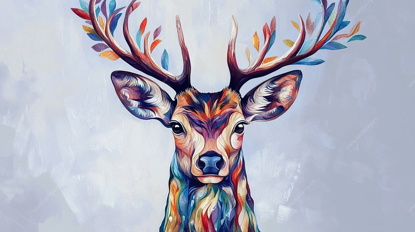 彩色抽象风鹿头艺术插画