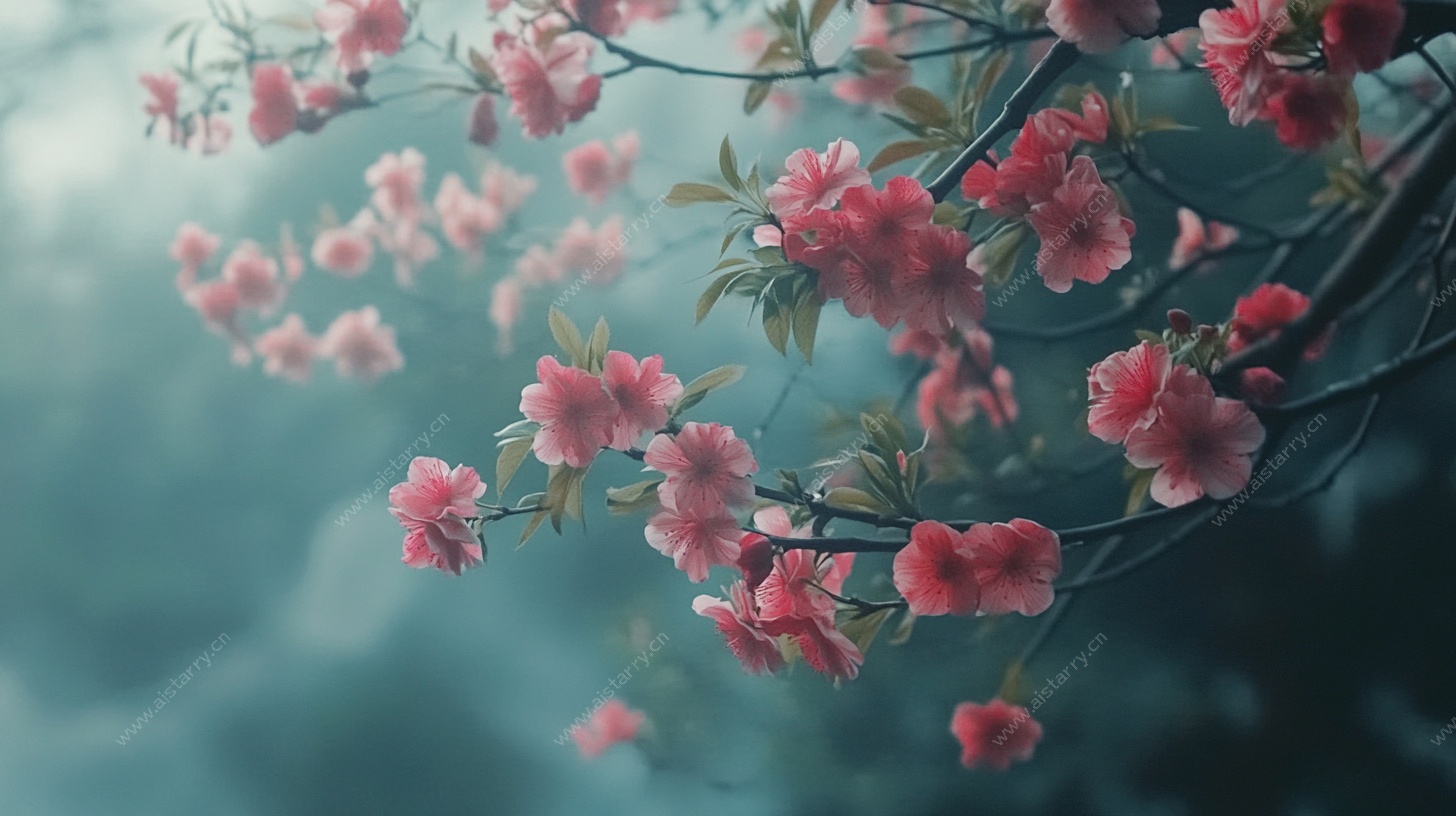 粉色繁花枝头绽放