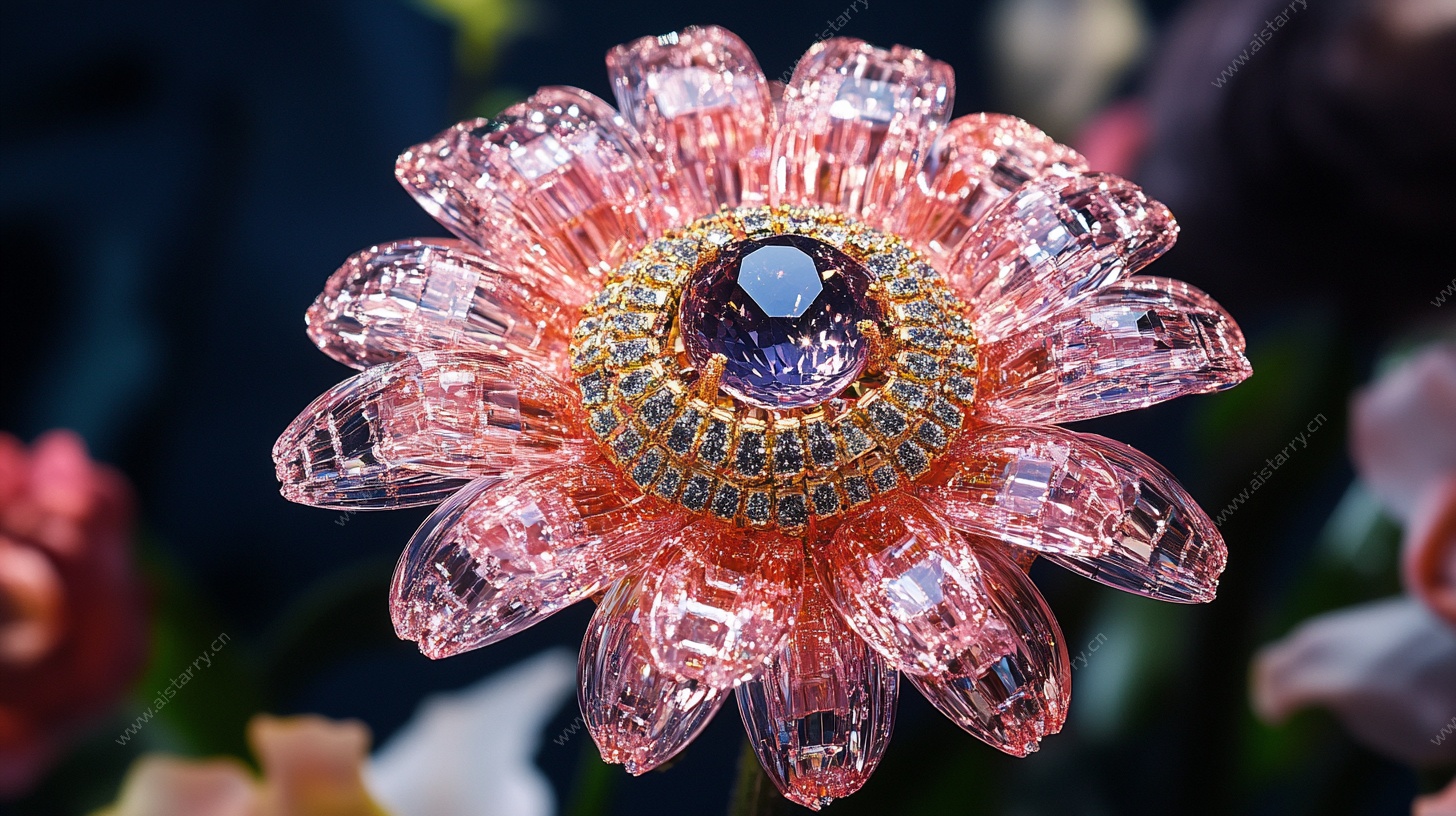 梦幻粉色水晶花朵饰品