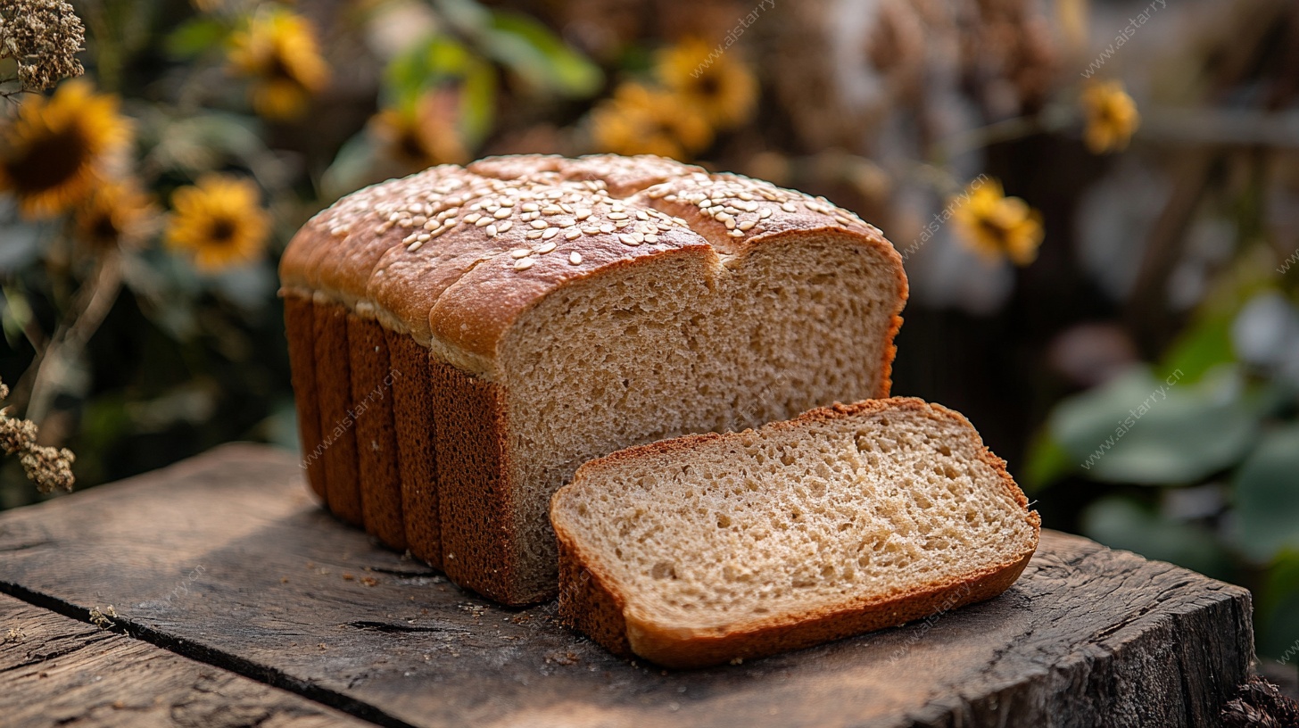 全麦面包切片特写