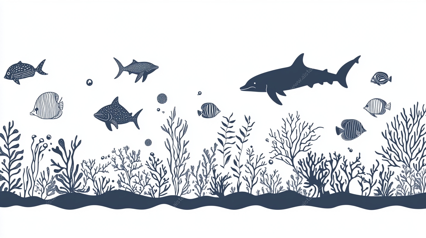 海洋生物剪影插画