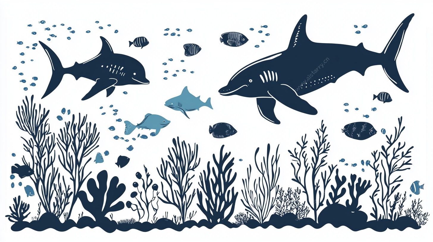 海洋生物剪影插画
