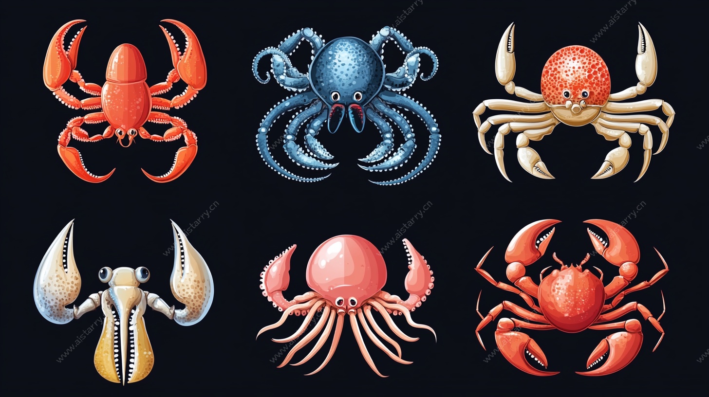 海洋萌趣蟹与章鱼插画