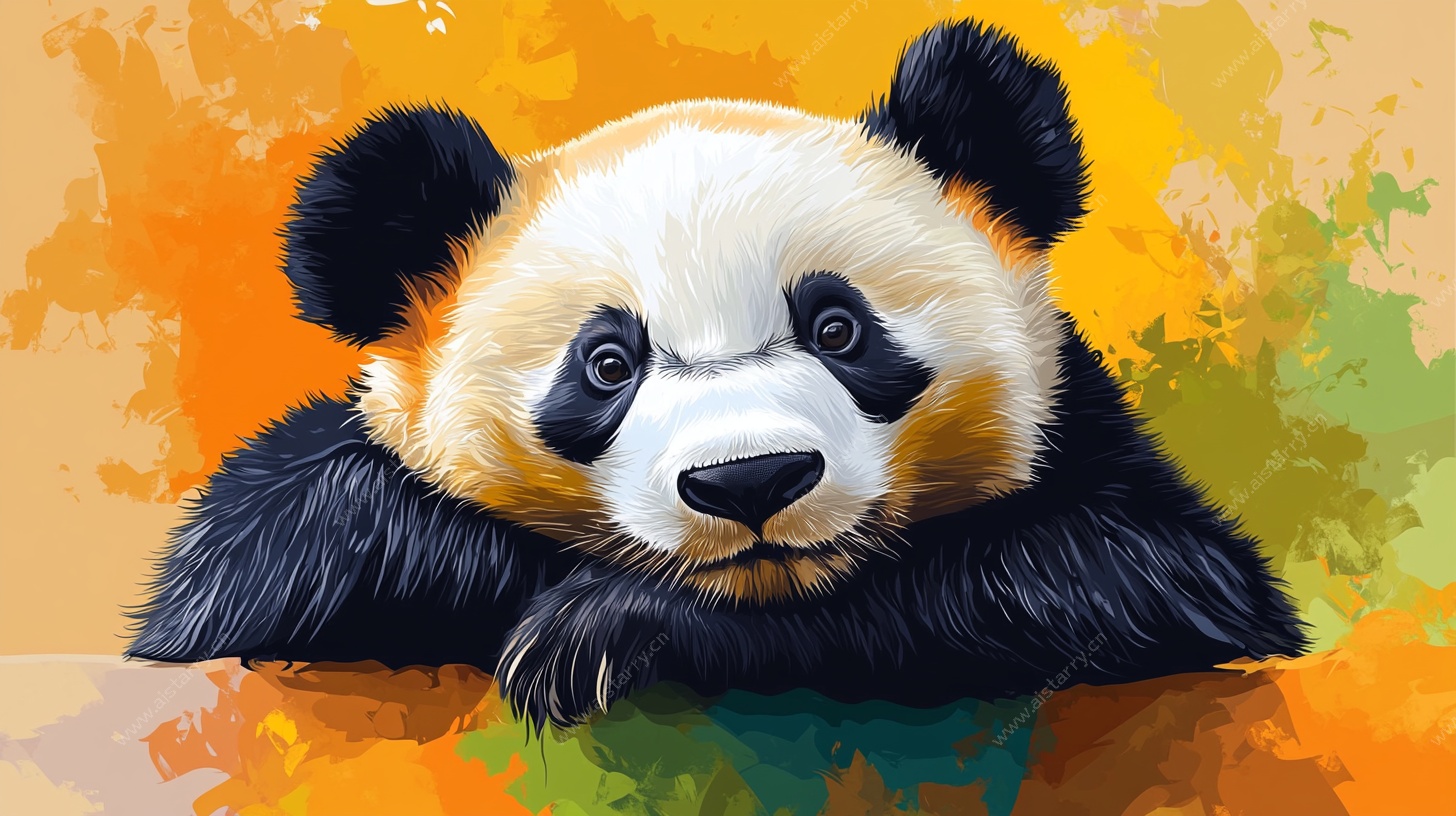 趴着的可爱熊猫水彩画