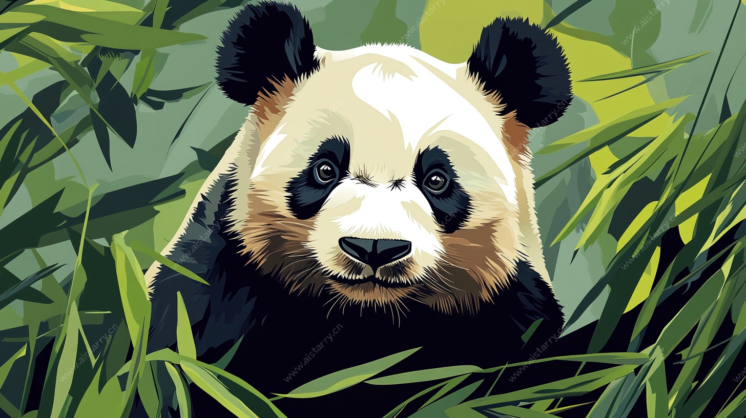 竹林中的熊猫插画