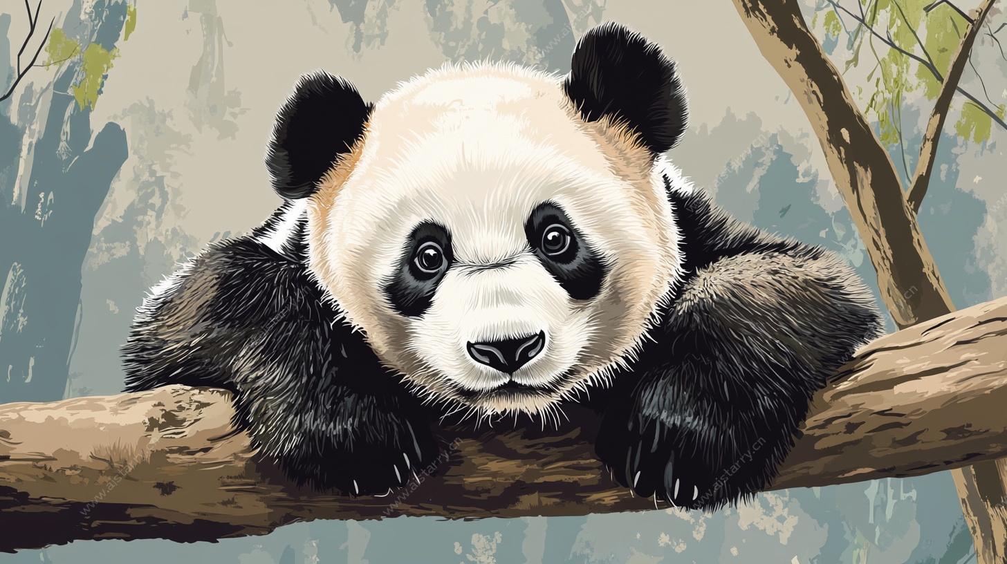 趴树枝的可爱大熊猫