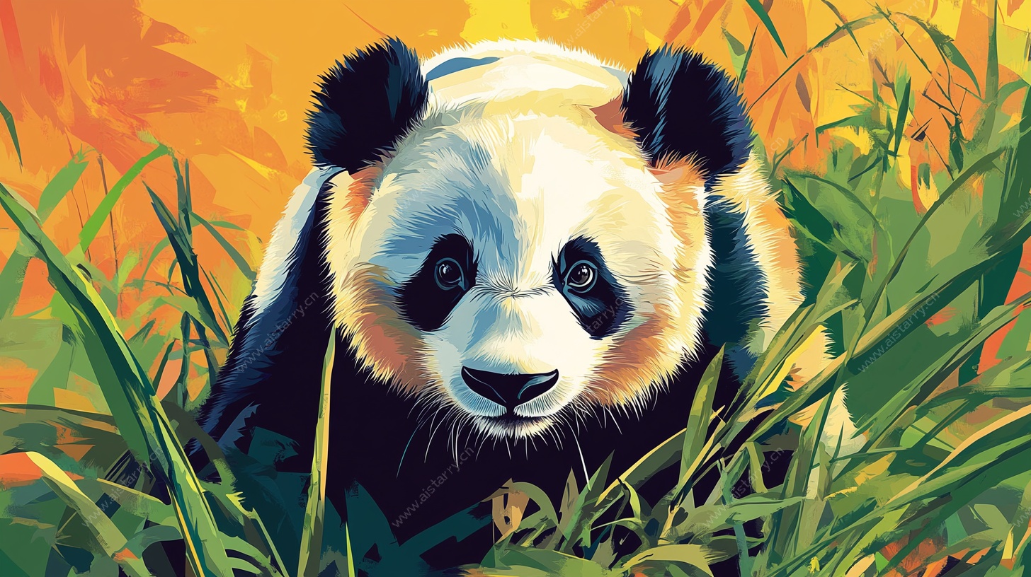 竹林中的熊猫插画
