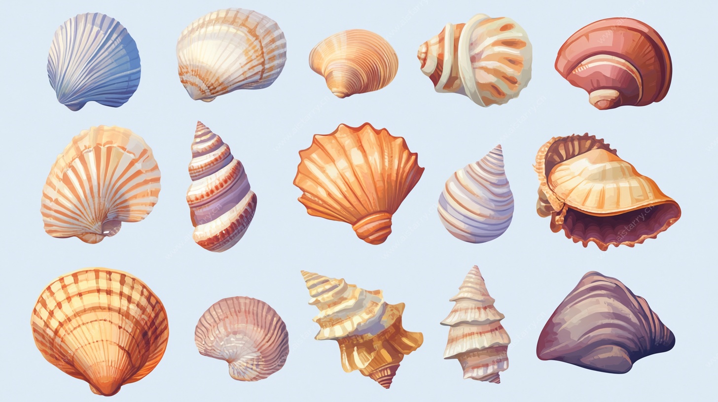 多彩贝壳集合插画