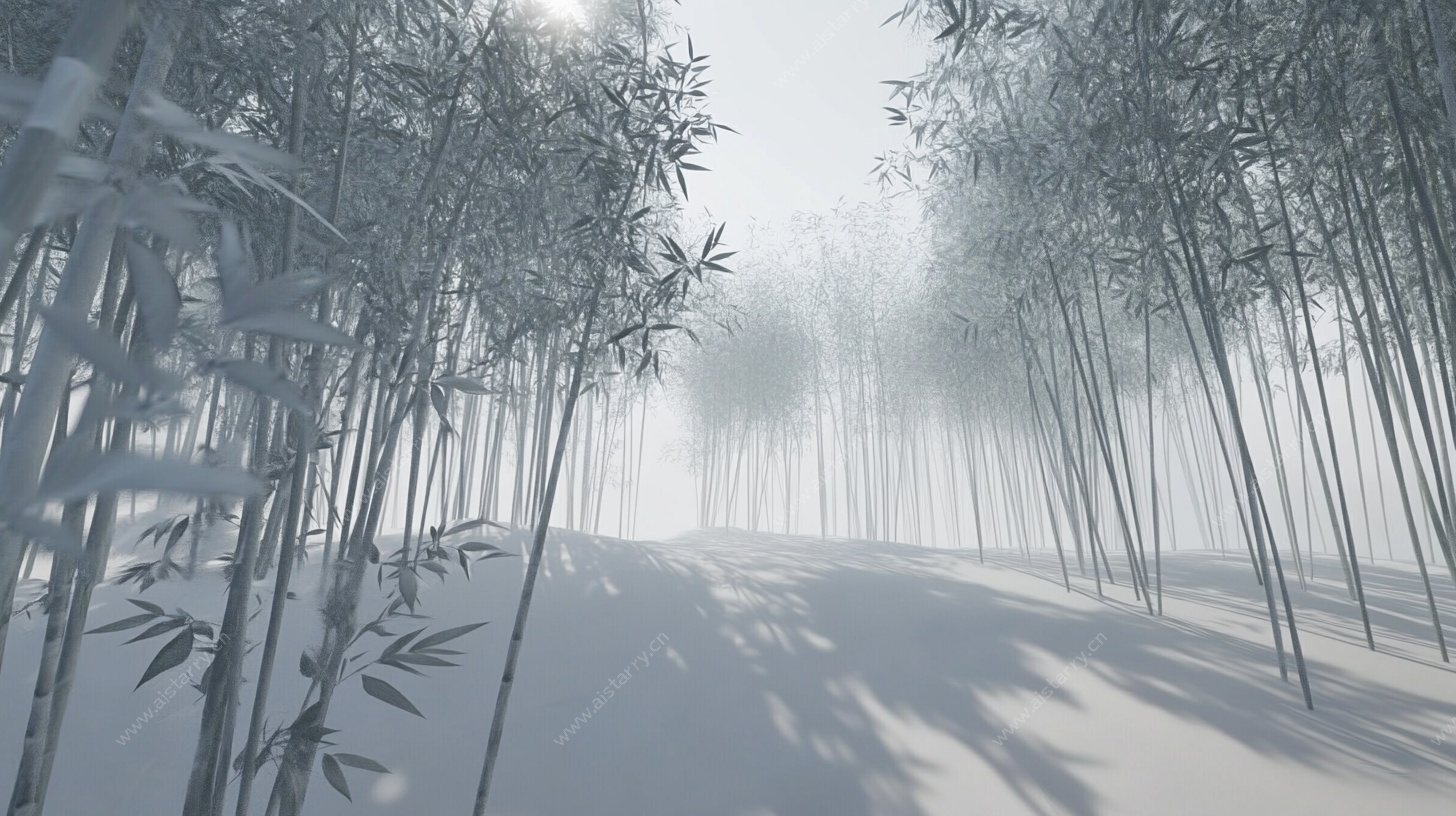 雪覆竹林的静谧景象