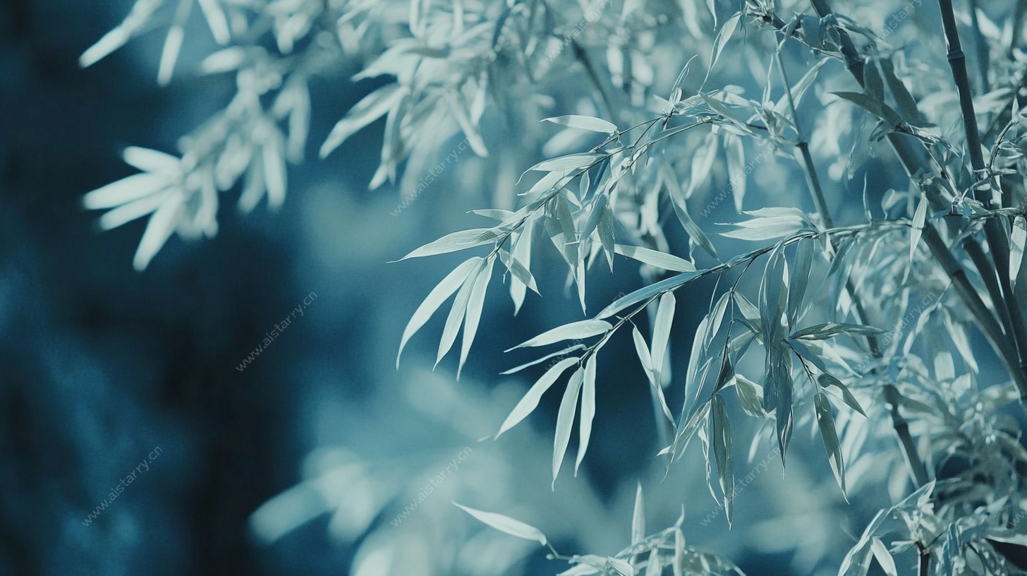 蓝调竹叶特写