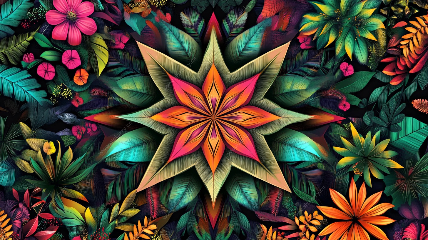 绚丽花卉曼陀罗图案