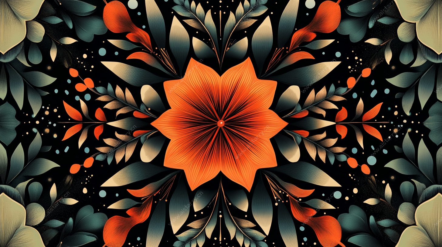 橙花植物抽象装饰图案