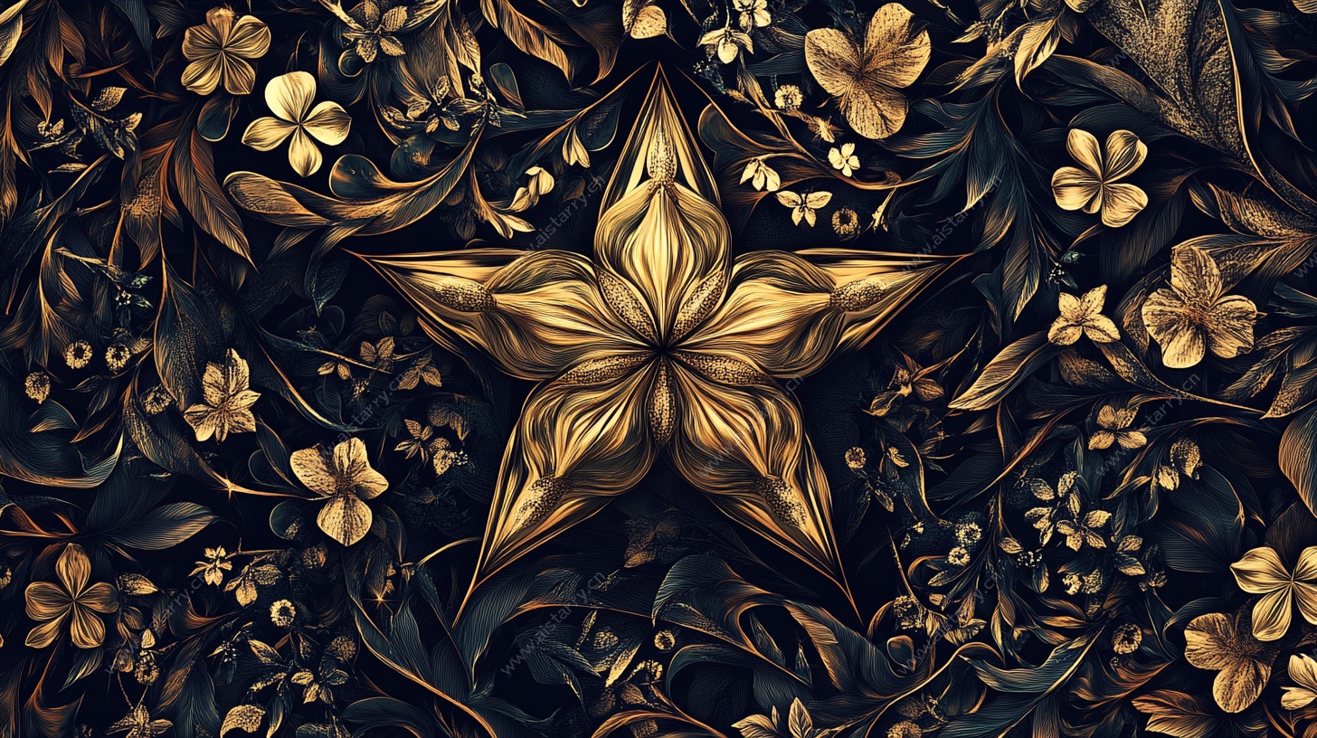 金色繁花星饰图案背景