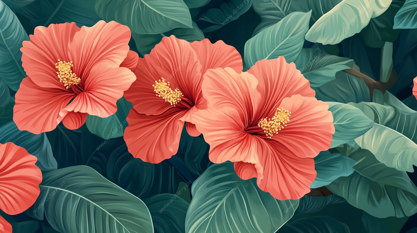 艳丽扶桑花插画