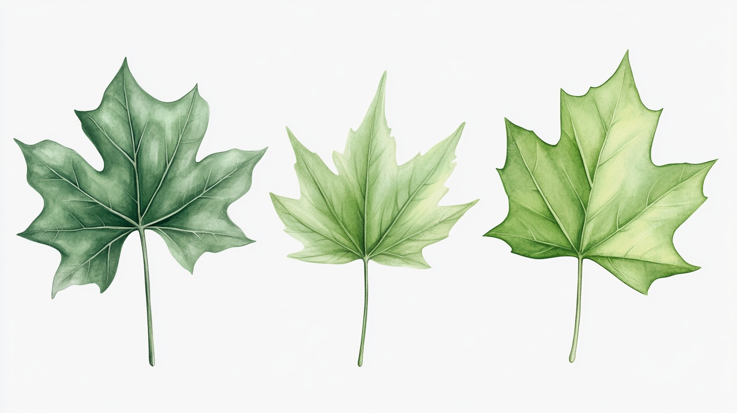 手绘绿色枫叶插画