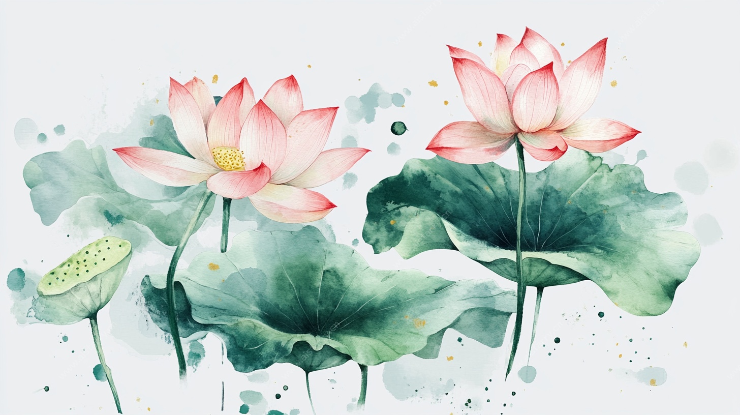 水墨荷花水彩画