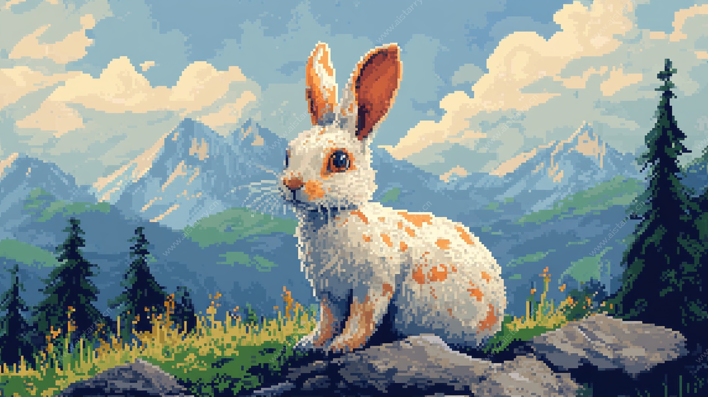 山间白兔风景图