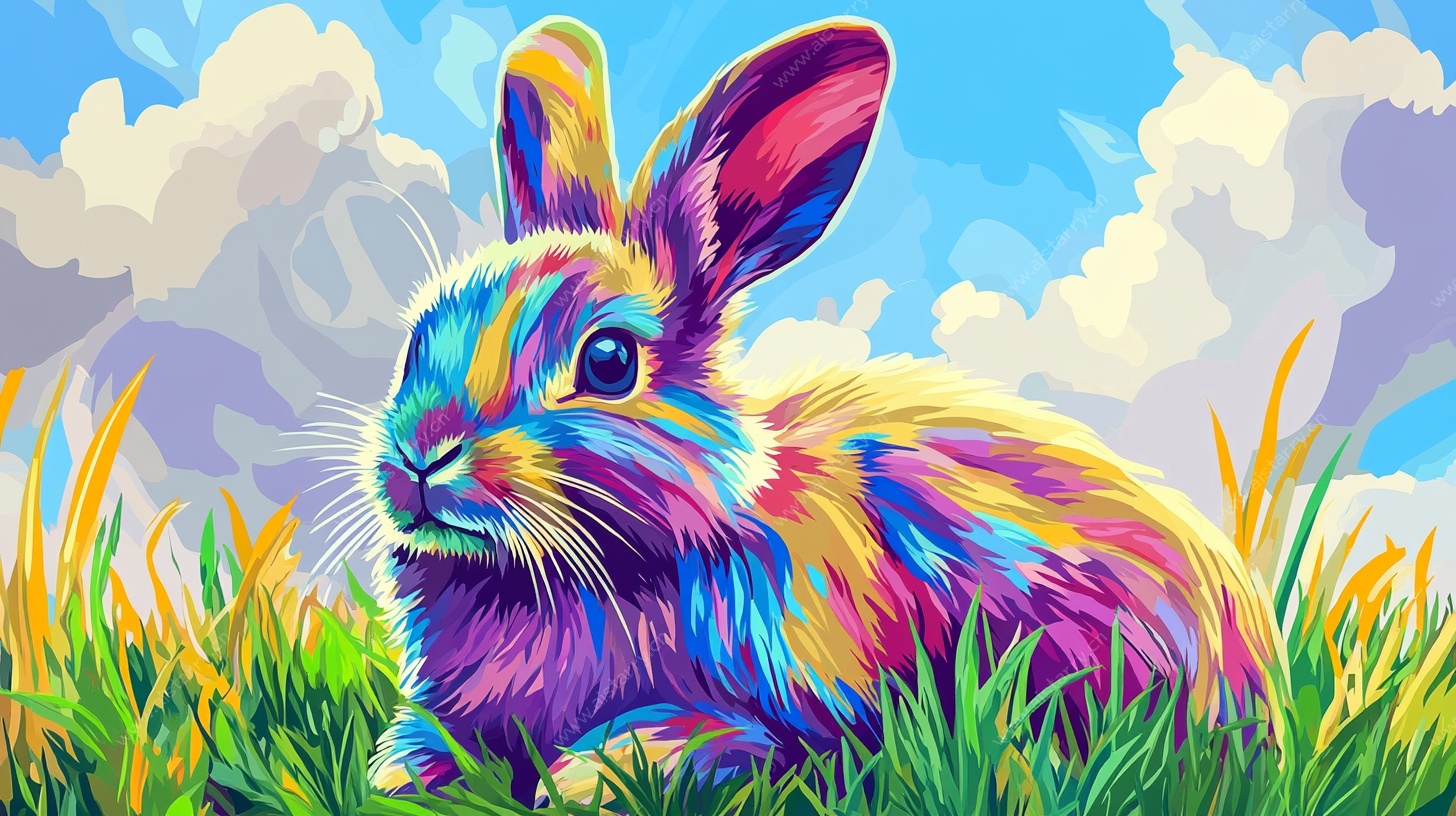 彩色萌兔草地休憩图