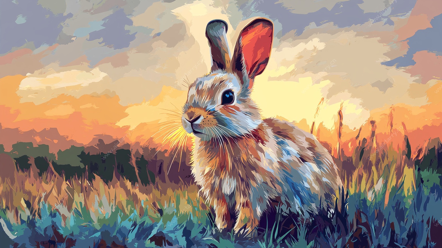 夕阳下的田野野兔