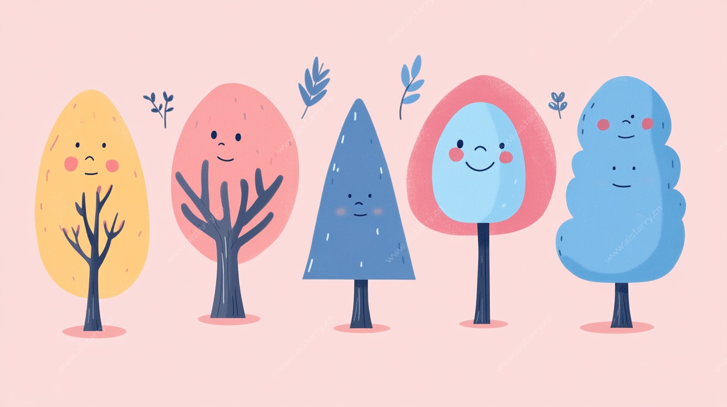 可爱卡通笑脸树木插画