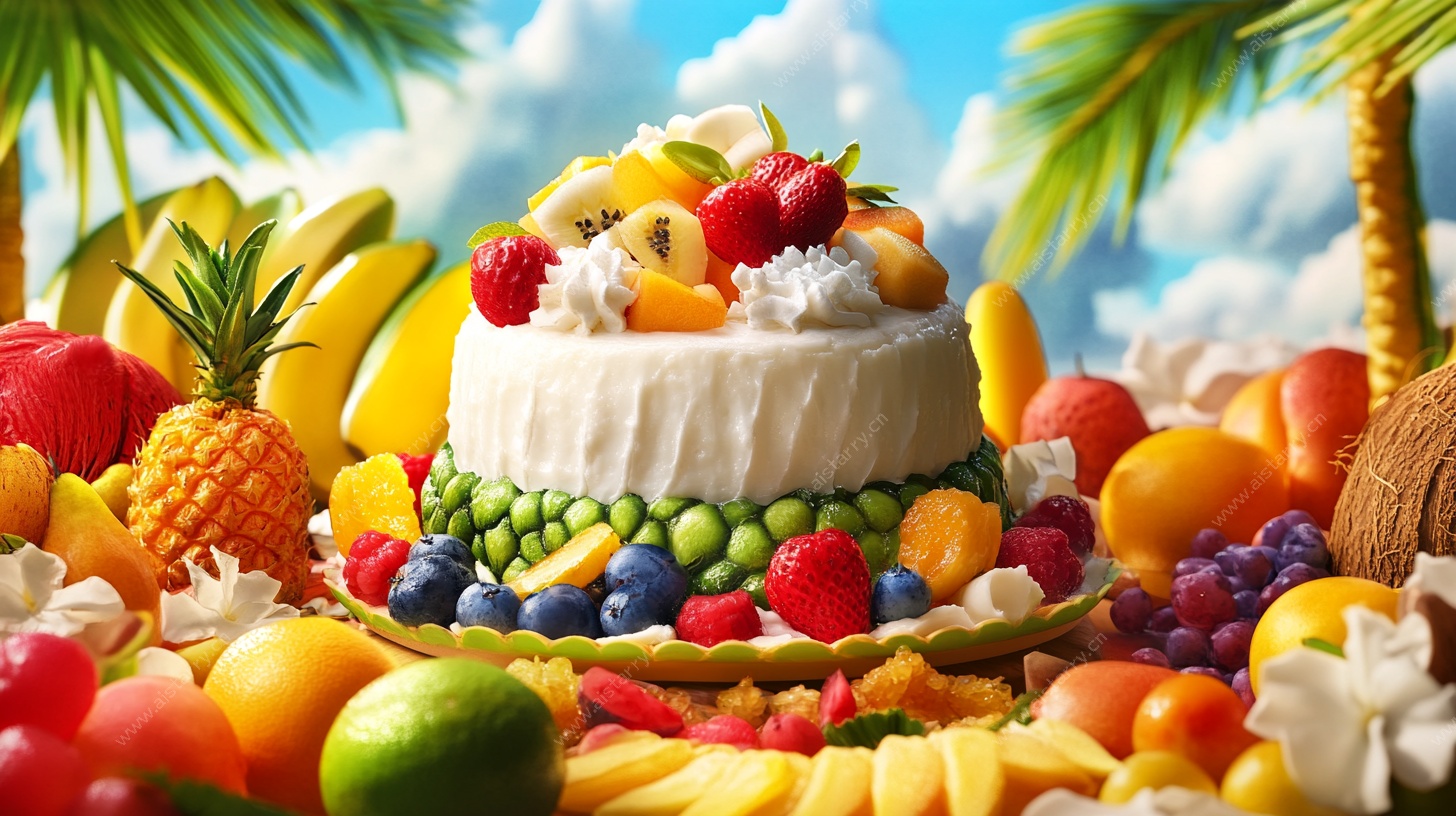 水果装饰的精美生日蛋糕