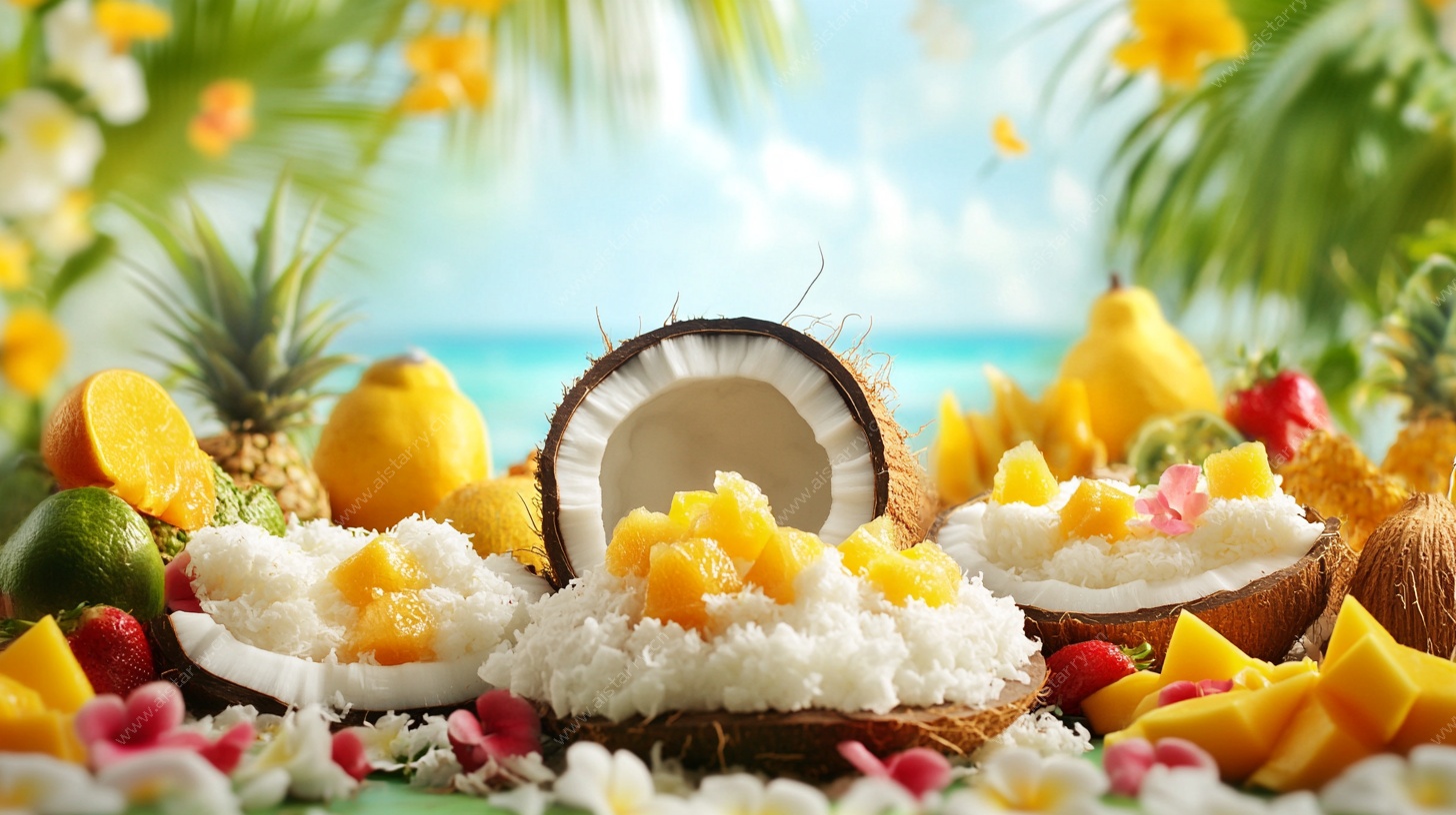 椰香水果拼盘的热带风情