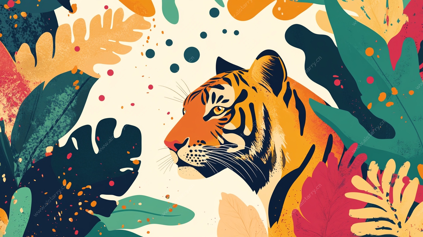 斑斓虎影与多彩植物