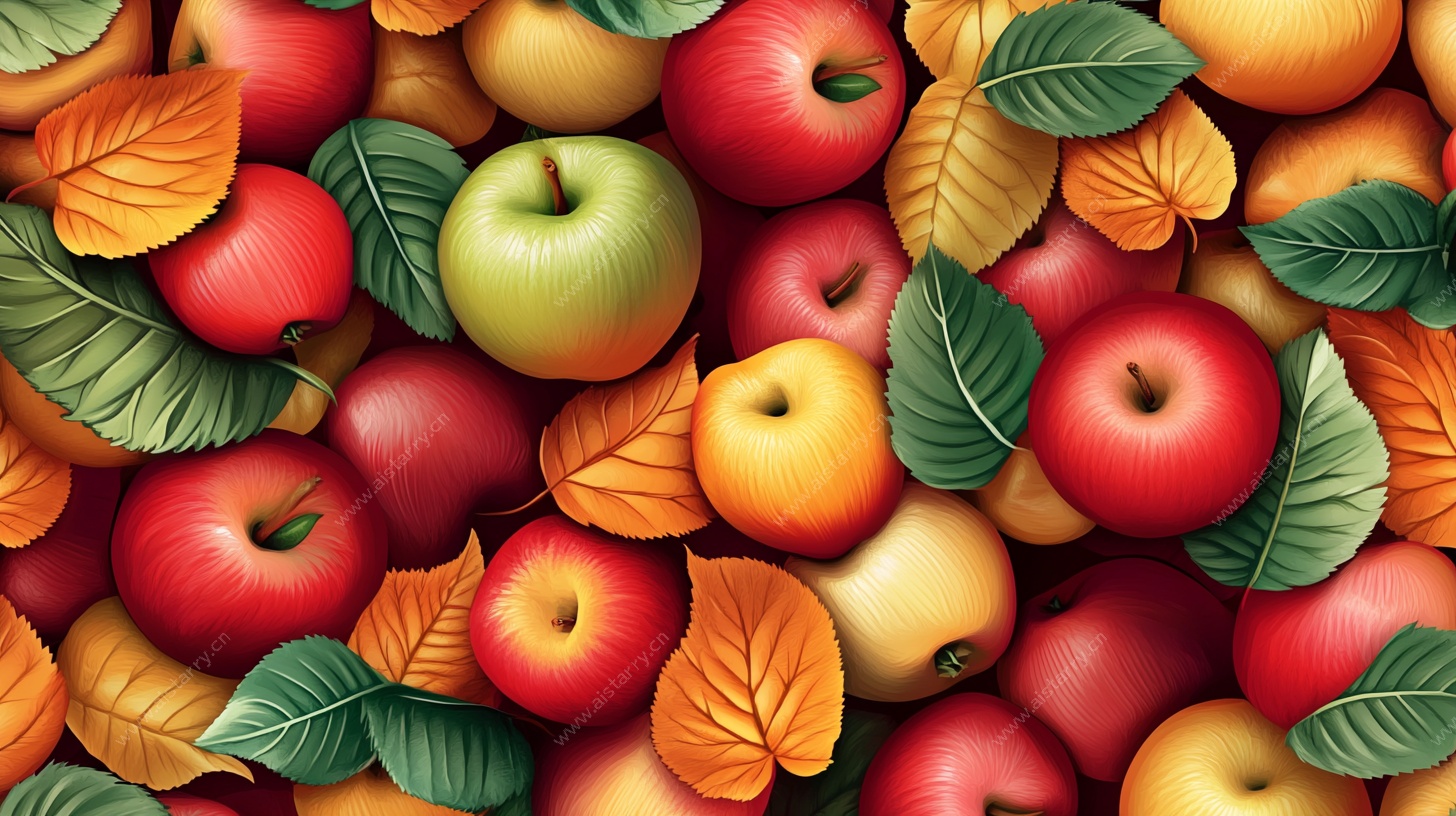 丰收苹果图 果实与秋叶交织