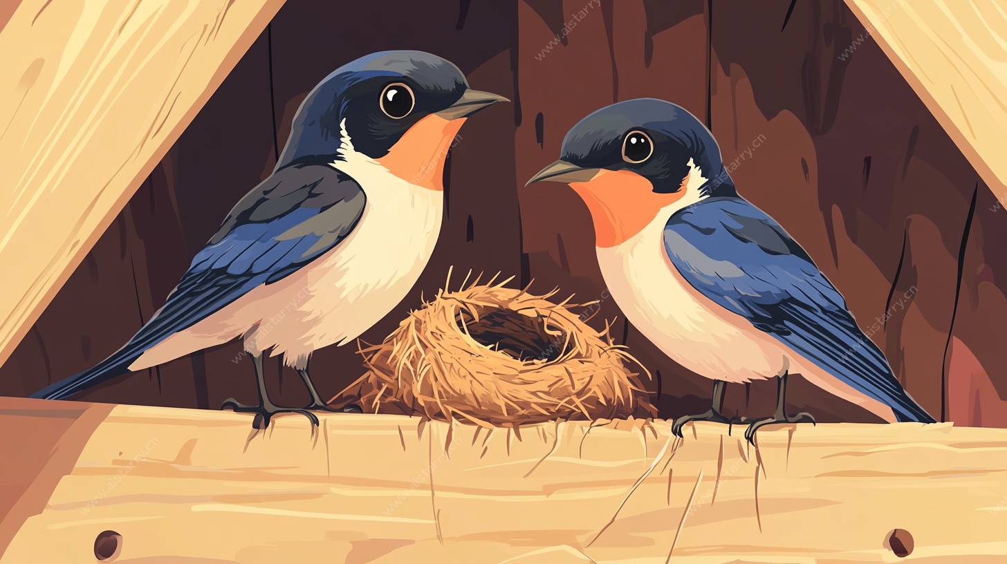 两只燕子守护巢穴画面