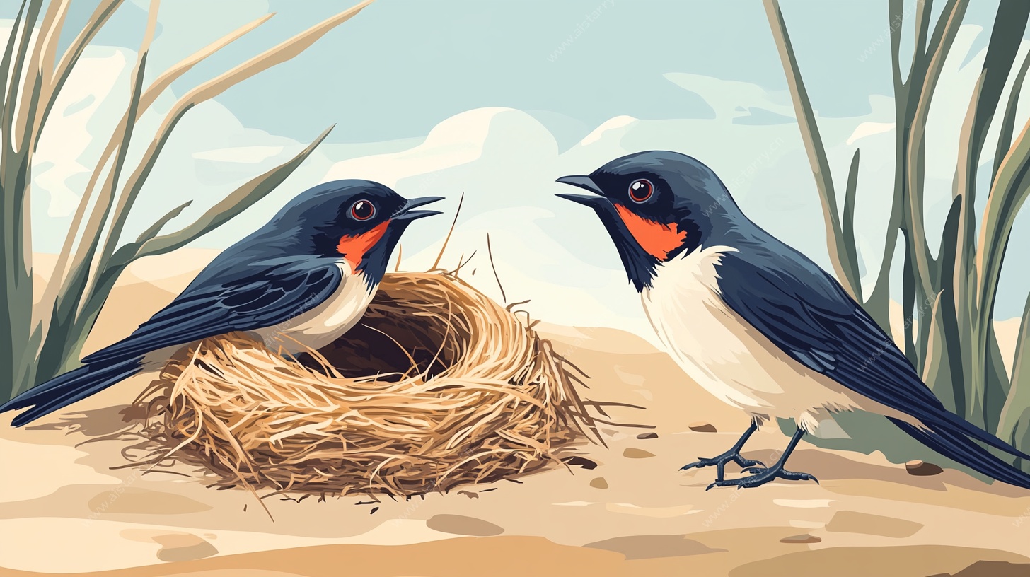 两只燕子与巢的温馨画面