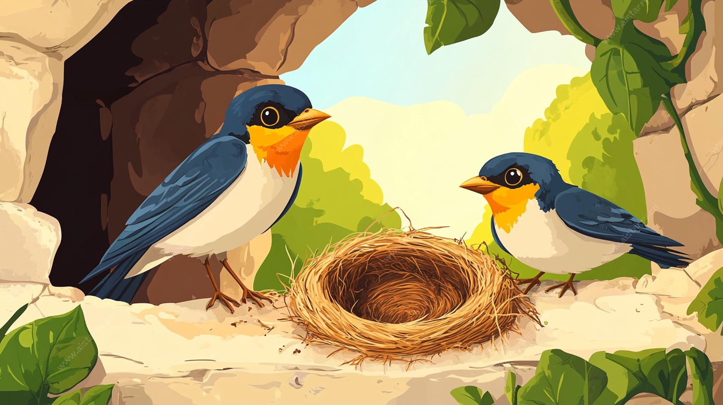 鸟巢边的蓝羽小鸟