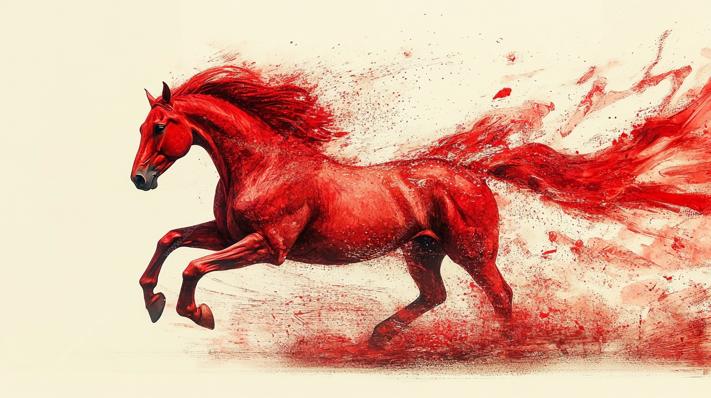 红色奔马艺术插画